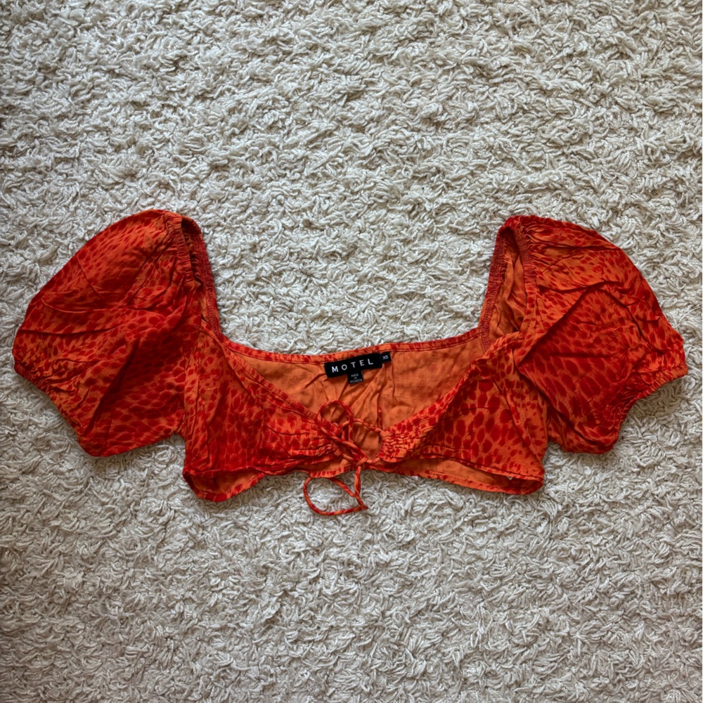 Motel Rocks Orange Leopard Print Crop Top with Tie Front